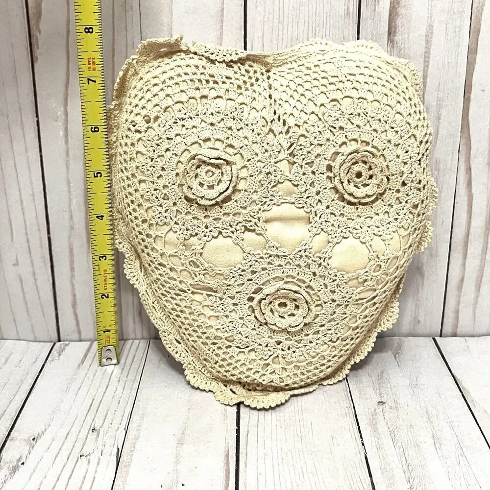 Keeco Vintage Cottagecore Crochet Lace Pillow Set Heart & Square Boho Chic 1995